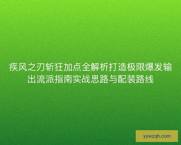 疾风之刃斩狂加点全解析打造极限爆发输出流派指南实战思路与配装路线